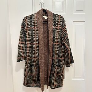 lovestitch Houndstooth Cardigan in Black, Cream & Dusty Rose